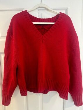 Zara Red V-Neck Women's Sweater